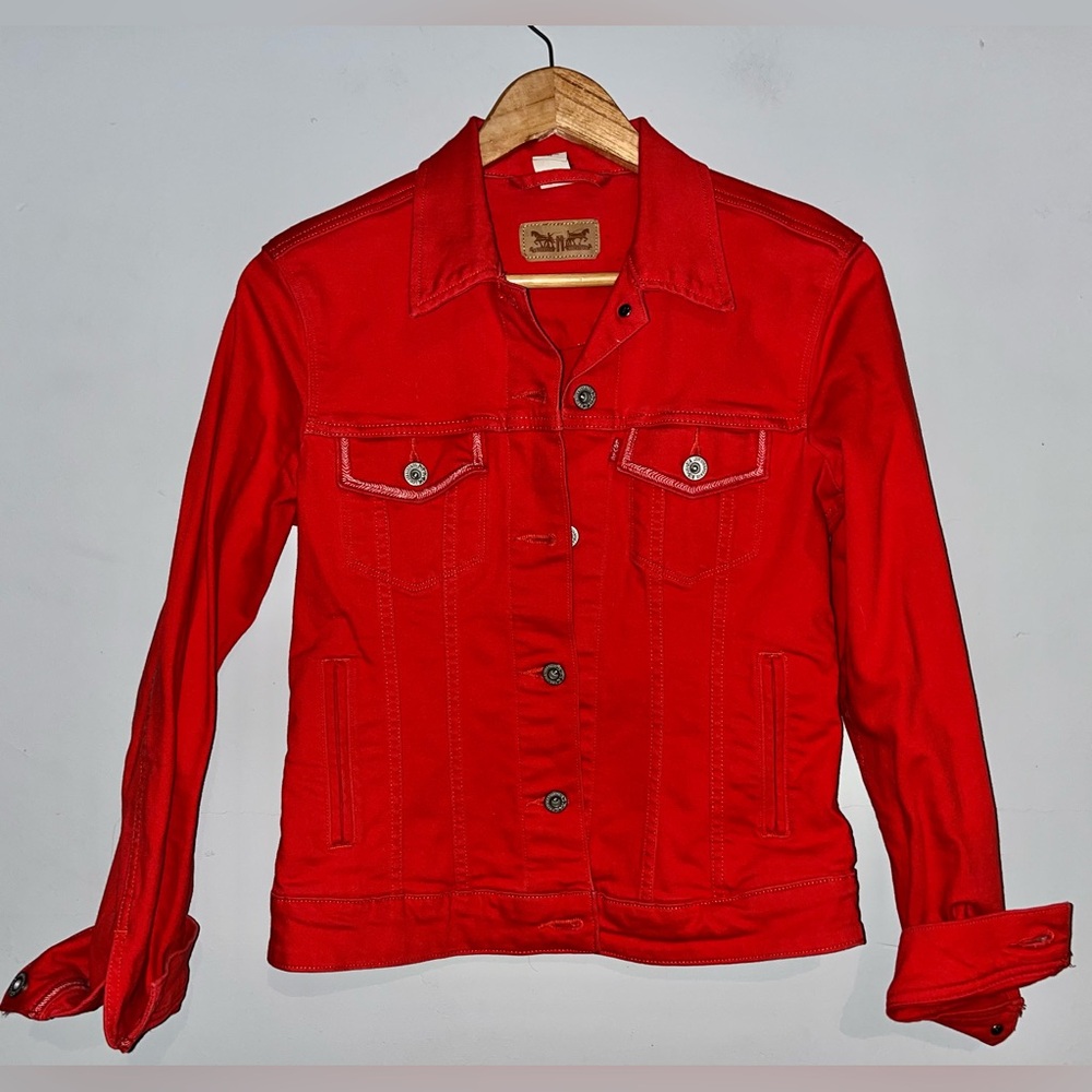 LEVIS Red Denim Jacket SZ s - Picture 2 of 10